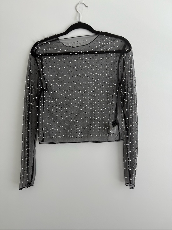 Tops - Sheer Beaded Black Long‑Sleeve Top